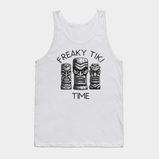 Three Tiki Statues - Freaky Tiki Time (Black Lettering) Tank Top